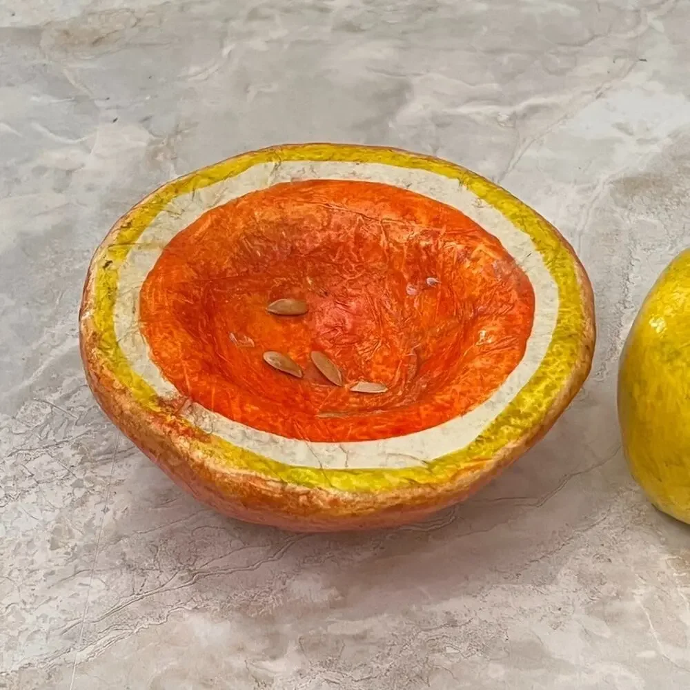 Paper-mache Yellow Apple & Grapefruit Vintage Display Decor Pair Of 2